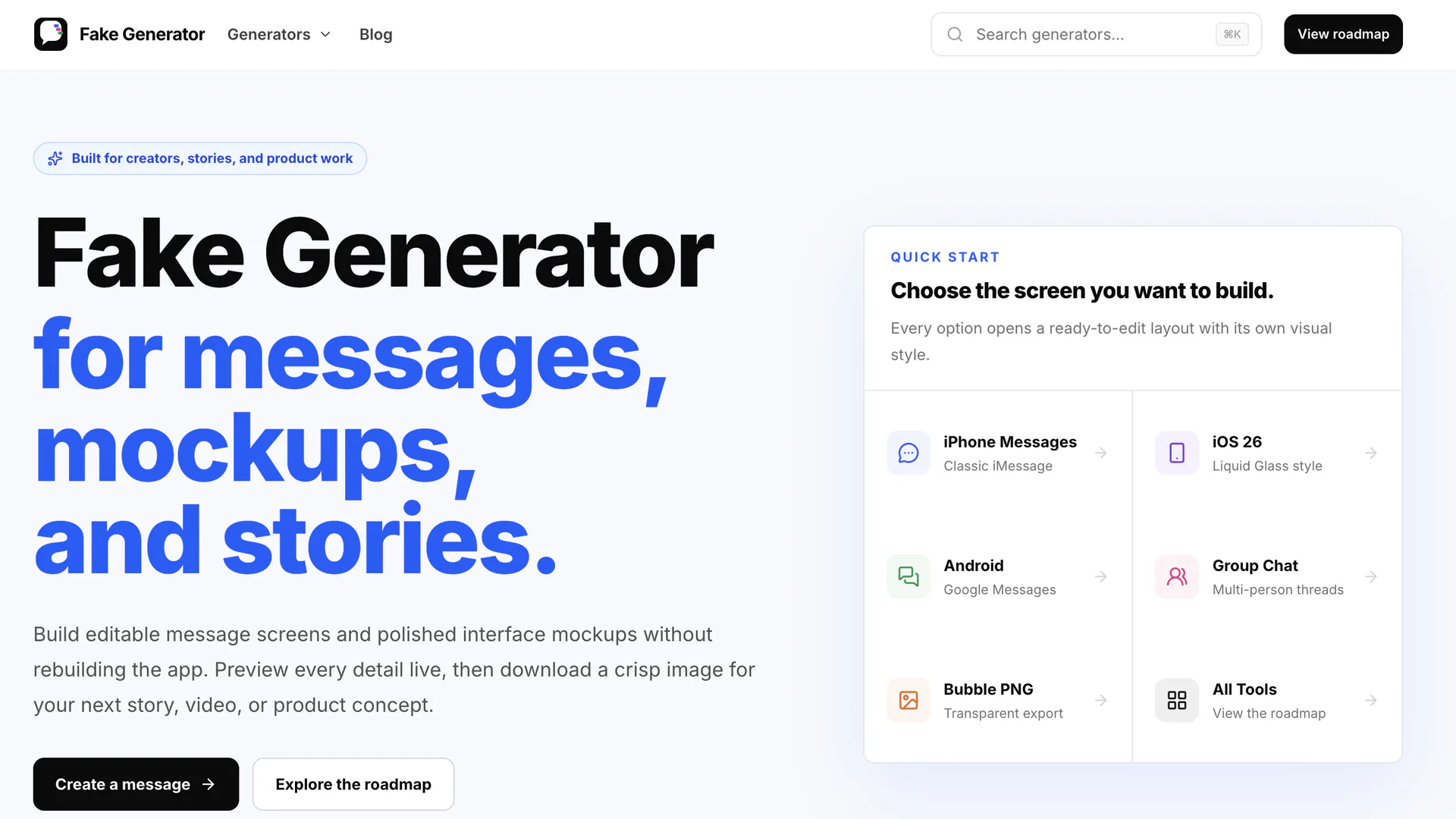 Fake Generator website home page